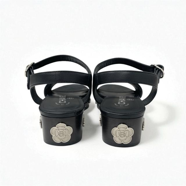 シャネル CHANEL サンダル 靴 シューズ レザー ブラック 黒 シルバー