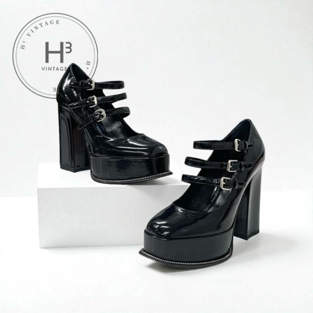 ルイヴィトン LOUIS VUITTON フェイムライン パンプス 靴 シューズ レザー ブラック 黒 LVロゴ ストラップ サンダル プラットフォーム