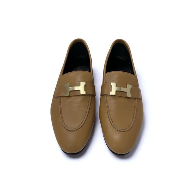 エルメス HERMES パリ ローファー 革靴 靴 シューズ レザー ナチュラル