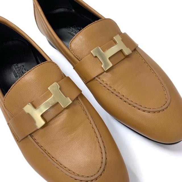 エルメス HERMES パリ ローファー 革靴 靴 シューズ レザー ナチュラル