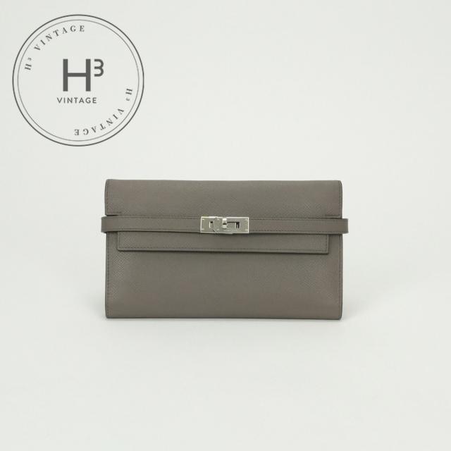 エルメス HERMES ケリーウォレット ケリーウォレットロング 財布 長財布 ロングウォレット エプソン エタン Etain グレー Gray