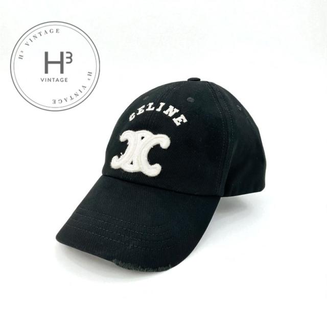 セリーヌ CELINE キャップ 帽子 コットン ブラック ホワイト トリオンフ ロゴ ベースボールキャップ ダメージ加工