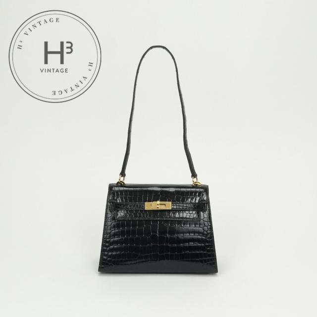 エルメス HERMES ケリー20 ミニケリー バッグ トートバッグ ショルダーバッグ ポロサス クロコダイル ノワール Noir ブラック Black 黒