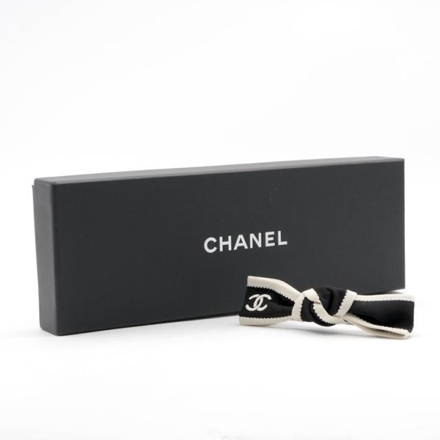 シャネル CHANEL ヘアアクセサリー ブラック アイボリー シルバー ココマーク リボン バレッタ_5