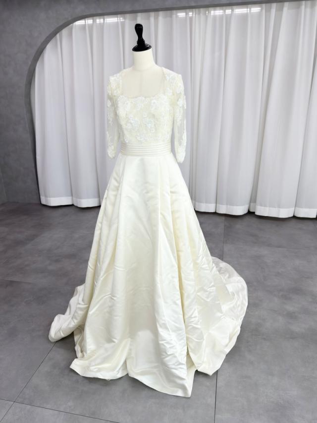 プロノビアス PRONOVIAS LESLIE Aライン ウェディングドレス アイボリー 白 ファーストオーナー サテン レース プロノビアス PRONOVIAS LESLIE Aライン ウェディングドレス