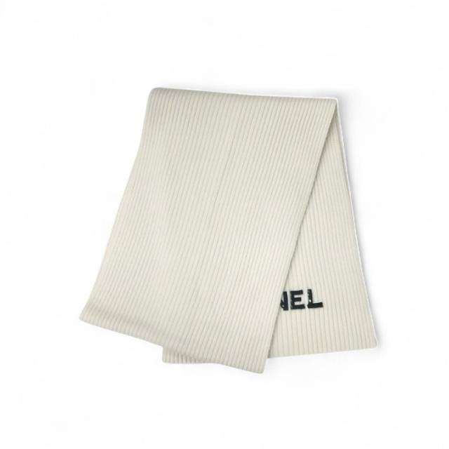 シャネル CHANEL マフラー カシミヤ ホワイト 白 ロゴ スパンコールの 