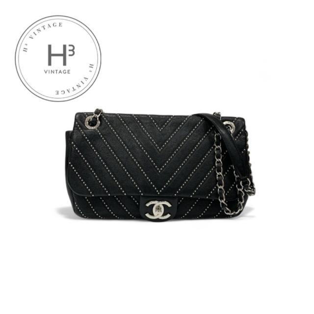 シャネル CHANEL バッグ ショルダーバッグ ブラック シルバー ターンロック ココマーク シングルフラップ ダブルチェーン