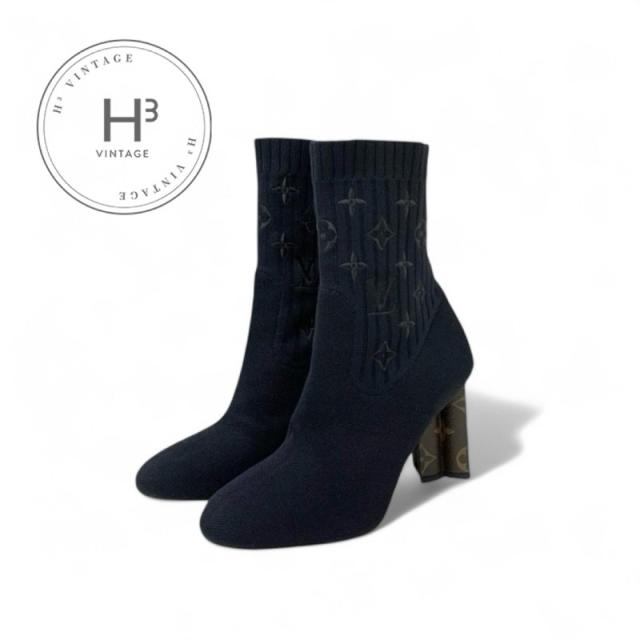 ルイヴィトン LOUIS VUITTON シルエットライン モノグラム ブーツ ショートブーツ 靴 シューズ ファブリック レザー ブラック ブラウン