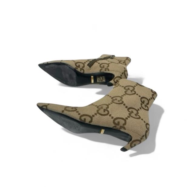 グッチ GUCCI ブーツ ショートブーツ 靴 シューズ キャンバス ベージュ