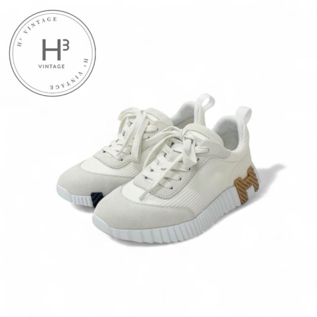 エルメス HERMES バウンシング スニーカー 靴 シューズ ファブリック レザー ホワイト