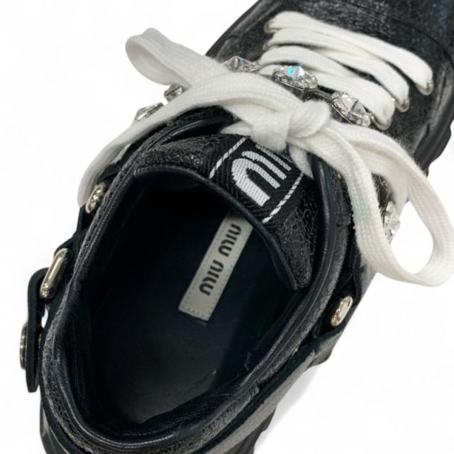 ミュウミュウ MIUMIU スニーカー 靴 シューズ レザー ブラック ロゴ ビジュー クリスタルストラップ_6