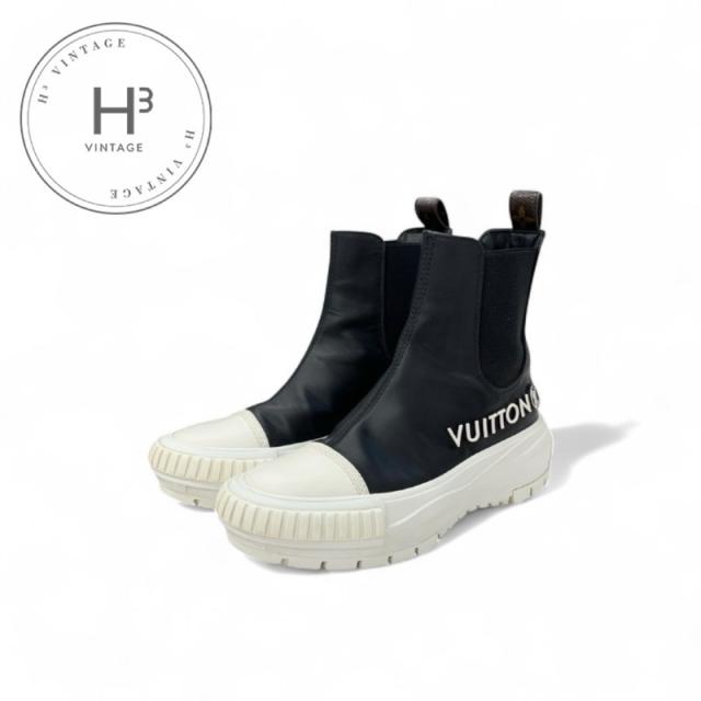 ルイヴィトン LOUIS VUITTON スクァッドライン モノグラム ブーツ ショートブーツ 靴 シューズ レザー ブラック ホワイト