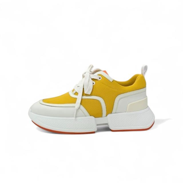 エルメス HERMES ギガ スニーカー 靴 シューズ ファブリック レザー イエロー ホワイト_2