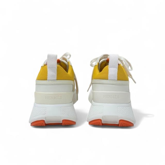 エルメス HERMES ギガ スニーカー 靴 シューズ ファブリック レザー イエロー ホワイト_4