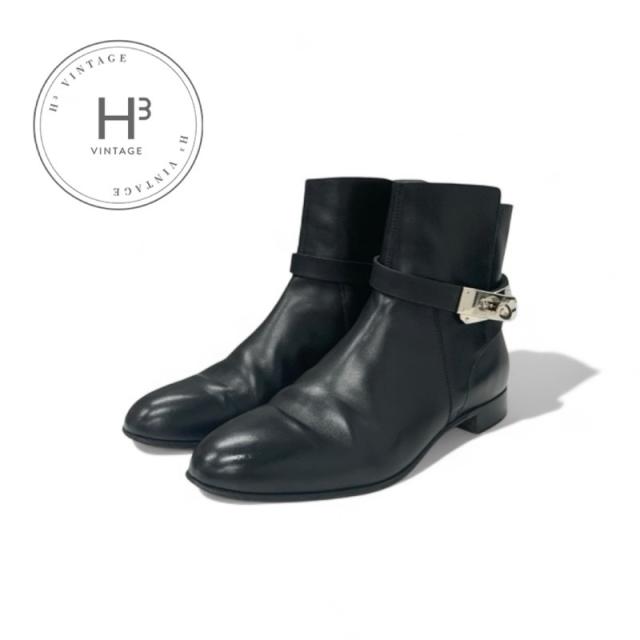 エルメス HERMES ネオ ブーツ ショートブーツ 靴 シューズ レザー ブラック 黒 シルバー ケリー金具