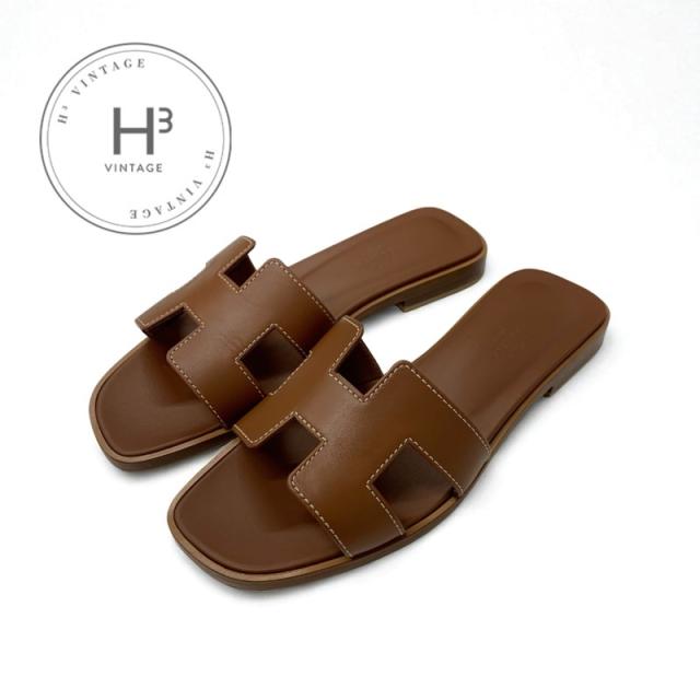 エルメス HERMES オラン サンダル 靴 シューズ レザー ブラウン フラット ミュール