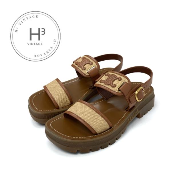 セリーヌ CELINE クレア サンダル 靴 シューズ レザー ファブリック ブラウン ベージュ トリオンフ