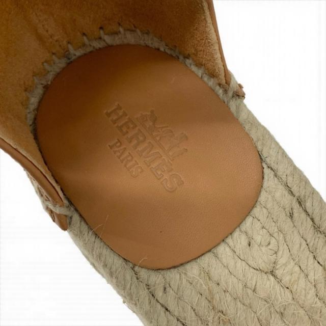 エルメス HERMES ティポリ サンダル 靴 シューズ レザー ブラウン シルバー ケリー金具 ウェッジソール エスパドリーユ ストラップ_7
