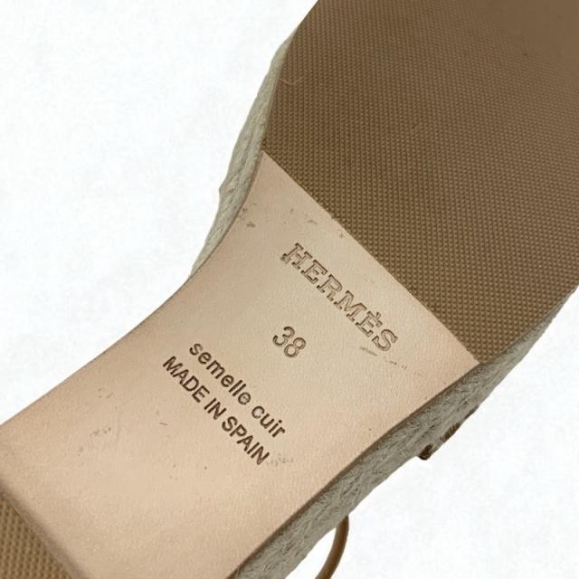 エルメス HERMES ティポリ サンダル 靴 シューズ レザー ブラウン シルバー ケリー金具 ウェッジソール エスパドリーユ ストラップ_8