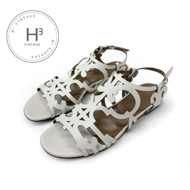 エルメス HERMES サンダル 靴 シューズ レザー ホワイト 白 ガダルキヴィール ストラップ フラット