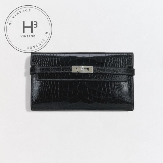 エルメス HERMES ケリーウォレット ケリーウォレットロング 財布 長財布 ロングウォレット アリゲーター クロコダイル グラファイト