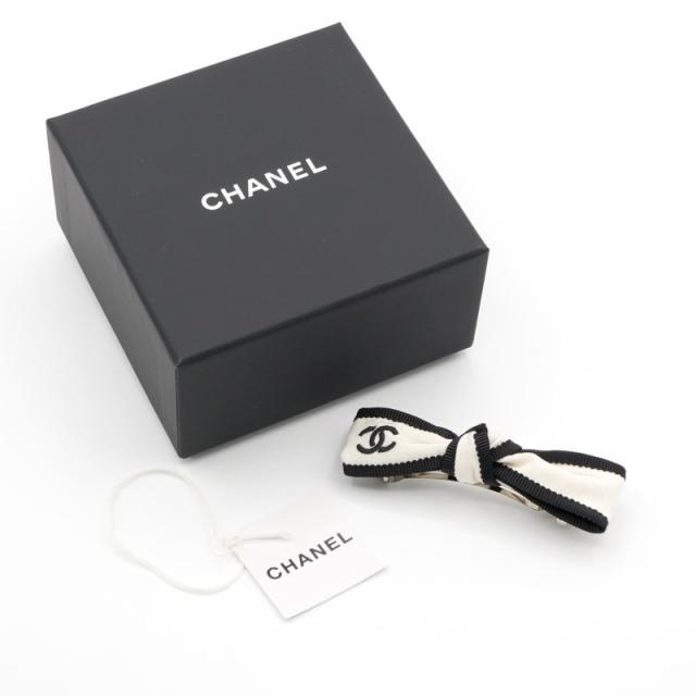シャネル CHANEL ヘアアクセサリー アイボリー ブラック ココマーク リボン バレッタ ヘアクリップ_5