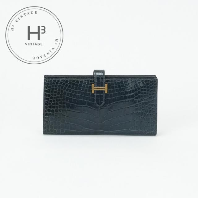 エルメス HERMES ベアンスフレ ベアン スフレ 財布 長財布 ロングウォレット アリゲーター クロコダイル ブルーマリン ブルー