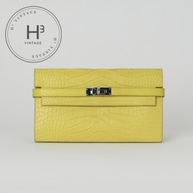 エルメス HERMES ケリーウォレット ケリーウォレットロング 財布 長財布 ロングウォレット アリゲーター クロコダイル ライム