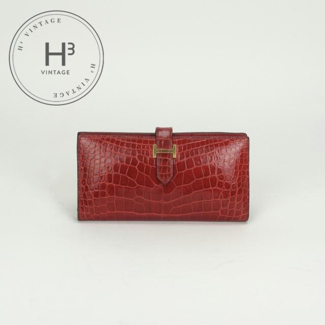 エルメス HERMES ベアンスフレ ベアン スフレ 財布 長財布 ロングウォレット アリゲーター クロコダイル ブレイズ Blaze レッド red 赤