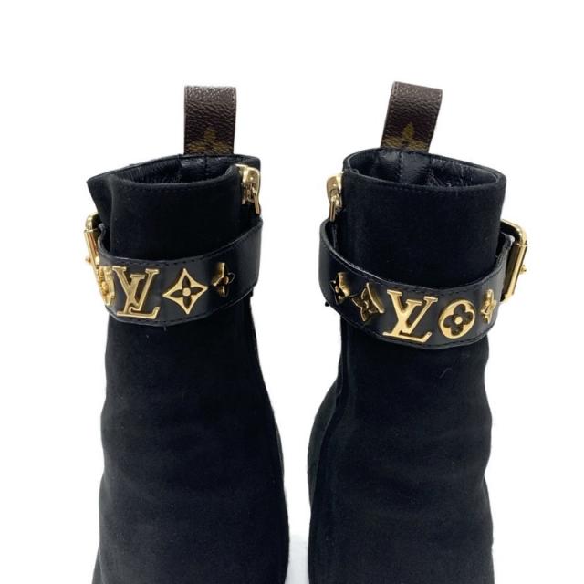 LOUIS VUITTON モノグラム スウェード レザー ショートブーツ 黒 ルイヴィトン LOUIS VUITTON シルエットライン モノグラム ブーツ