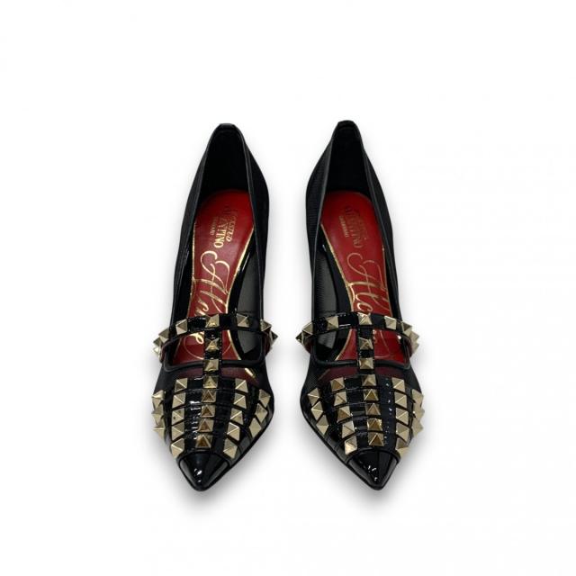 ヴァレンティノ VALENTINO パンプス 靴 シューズ メッシュ パテント ブラック 黒 ゴールド ロックスタッズ_1