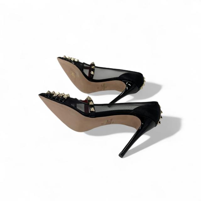ヴァレンティノ VALENTINO パンプス 靴 シューズ メッシュ パテント ブラック 黒 ゴールド ロックスタッズ_5
