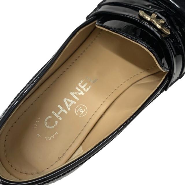 シャネル CHANEL ローファー 革靴 靴 シューズ エナメル ブラック 黒 ゴールド ココマーク_6