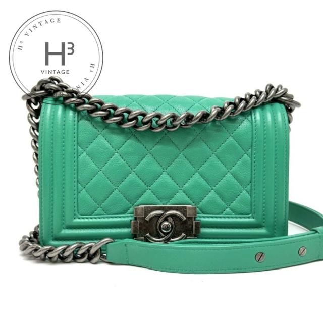 シャネル CHANEL ボーイシャネル バッグ ショルダーバッグ カーフスキン グリーン Green 緑 シルバー金具 チェーンショルダーバッグ