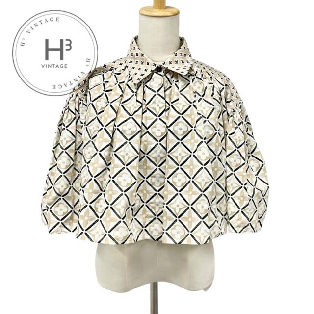 ルイヴィトン LOUIS VUITTON トップス コットン ベージュ モノグラムタイルケープブラウス シャツ クロップド丈 半袖