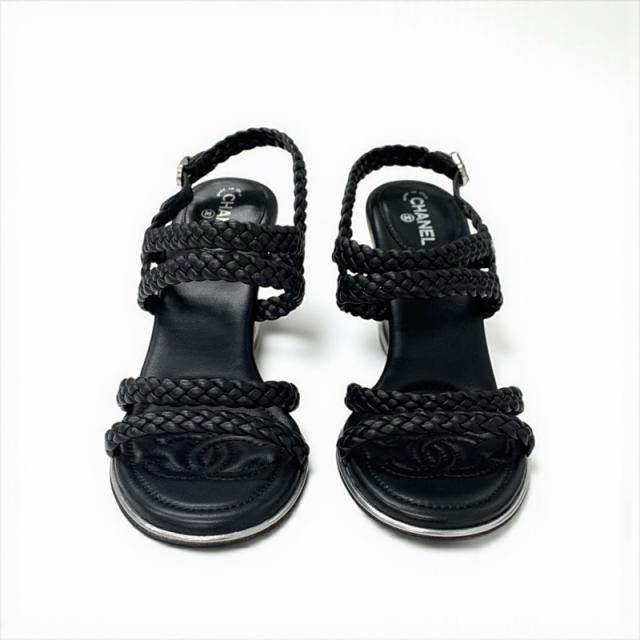 シャネル CHANEL サンダル 靴 シューズ レザー ブラック 黒 ストラップ 