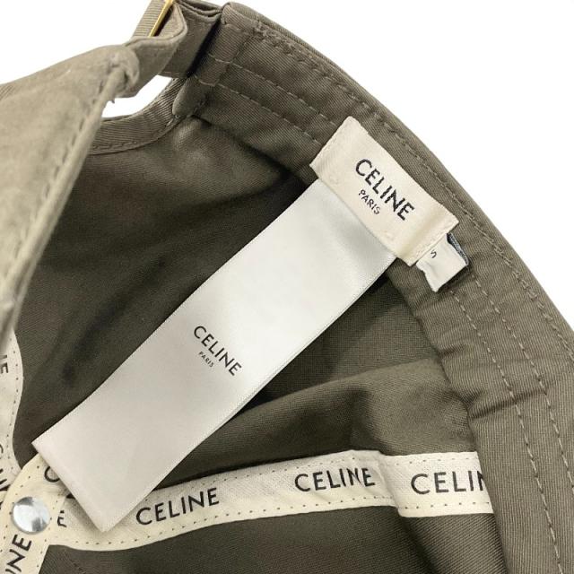 セリーヌ CELINE キャップ 帽子 コットン カーキ ホワイト ゴールド トリオンフ_6