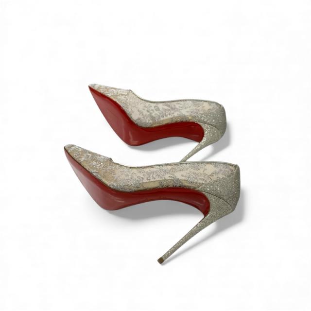 クリスチャンルブタン Christian Louboutin パンプス 靴 シューズ メッシュ レザー シルバー 刺繍 ラメ レース パーティーシューズ_5