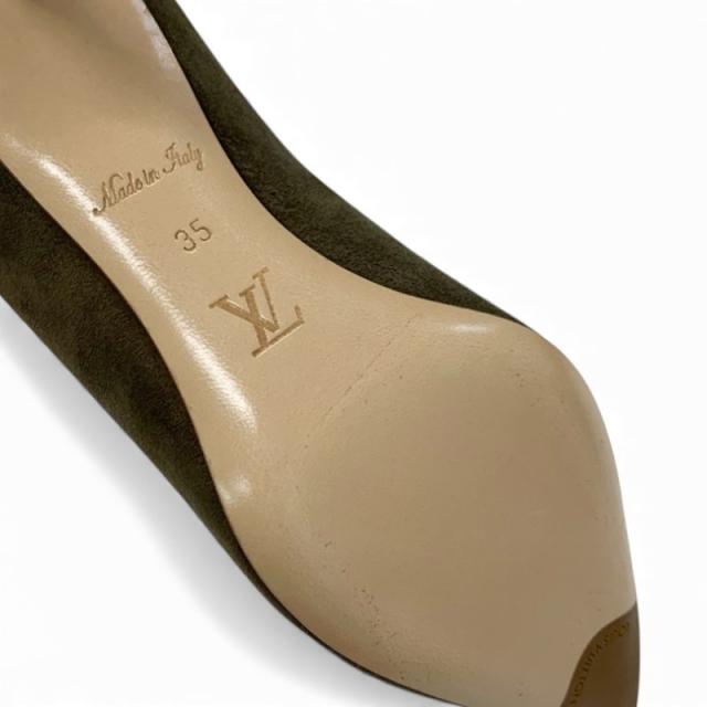 ルイヴィトン LOUIS VUITTON ブレーカーライン パンプス 靴 シューズ スエード カーキグリーン ゴールド LVロゴ 未使用_7