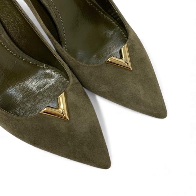 ルイヴィトン LOUIS VUITTON ブレーカーライン パンプス 靴 シューズ スエード カーキグリーン ゴールド LVロゴ 未使用_8
