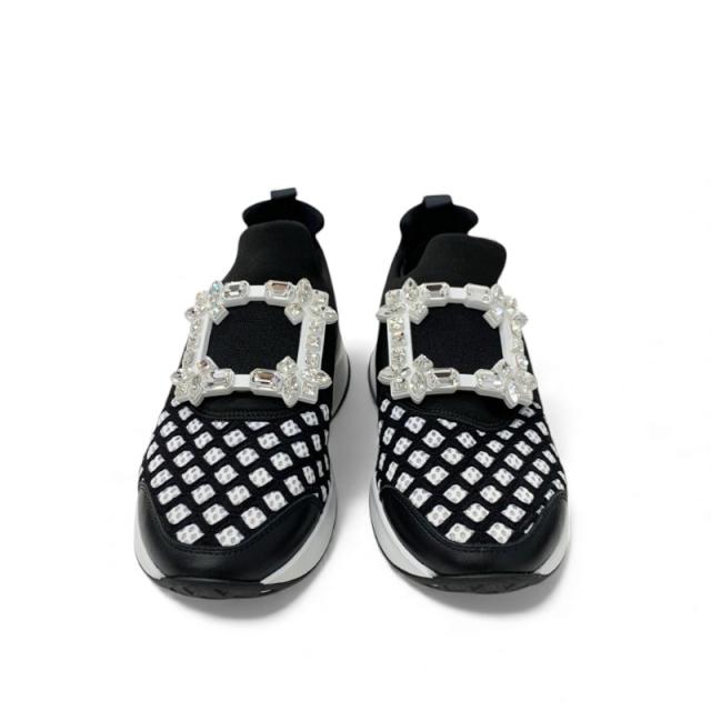 ロジェヴィヴィエ Roger Vivier ヴィヴラン スニーカー 靴 シューズ ファブリック レザー ブラック ホワイト ストラスバックル_1
