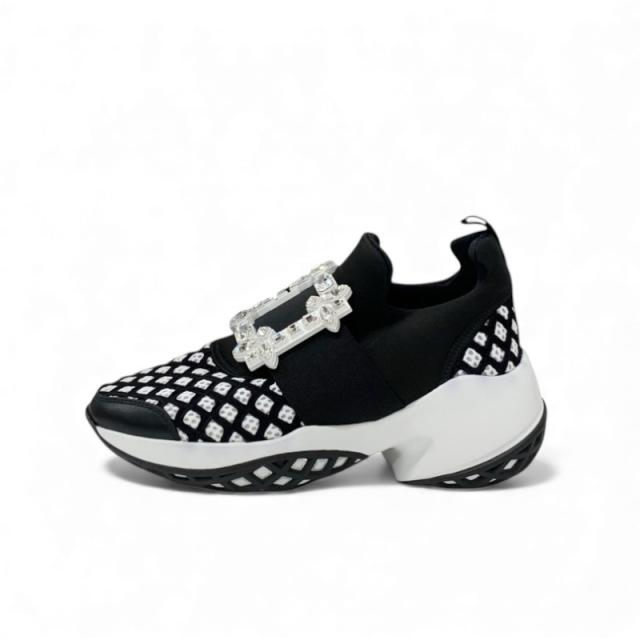 ロジェヴィヴィエ Roger Vivier ヴィヴラン スニーカー 靴 シューズ ファブリック レザー ブラック ホワイト ストラスバックル_2