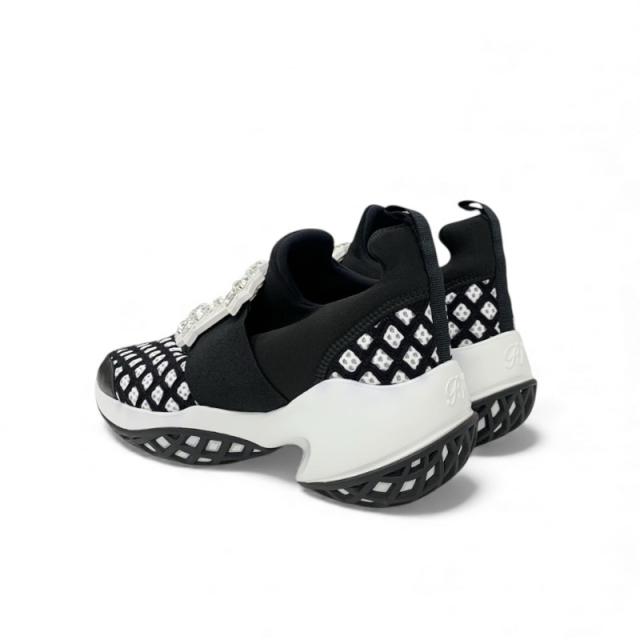 ロジェヴィヴィエ Roger Vivier ヴィヴラン スニーカー 靴 シューズ ファブリック レザー ブラック ホワイト ストラスバックル_3