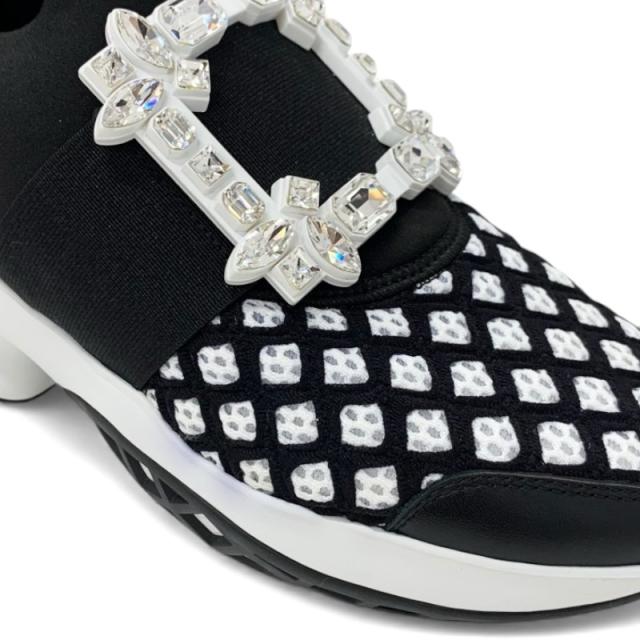 ロジェヴィヴィエ Roger Vivier ヴィヴラン スニーカー 靴 シューズ ファブリック レザー ブラック ホワイト ストラスバックル_8