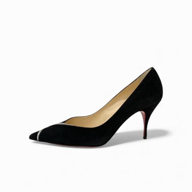 クリスチャンルブタン Christian Louboutin パンプス 靴 シューズ スエード ブラック 黒 未使用 ロゴ ラインストーン_2