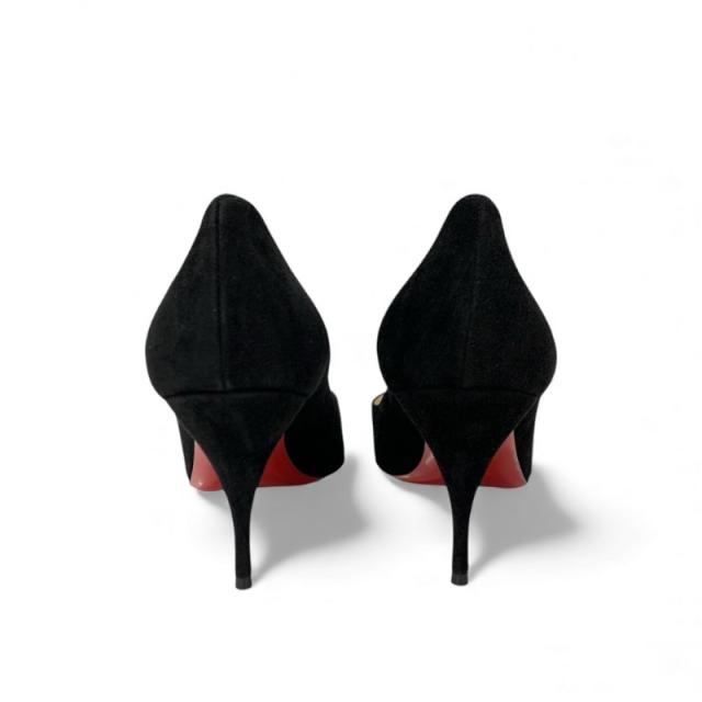 クリスチャンルブタン Christian Louboutin パンプス 靴 シューズ スエード ブラック 黒 未使用 ロゴ ラインストーン_4