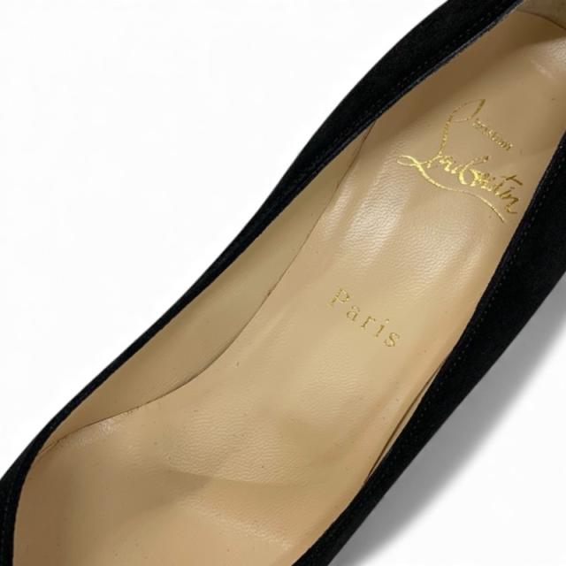 クリスチャンルブタン Christian Louboutin パンプス 靴 シューズ スエード ブラック 黒 未使用 ロゴ ラインストーン_6