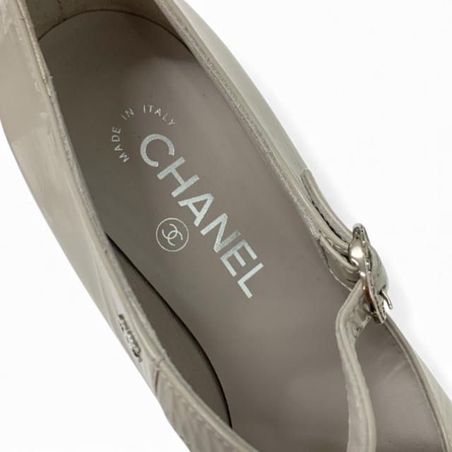 シャネル CHANEL パンプス 靴 シューズ レザー グレー ブラック ココマーク ストラップ シワ加工_6