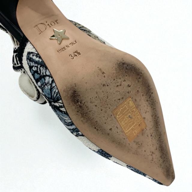 クリスチャンディオール CHRISTIAN DIOR JADIOR パンプス 靴 シューズ ファブリック ホワイト マルチカラー 刺繍 スリングバック ロゴ_8