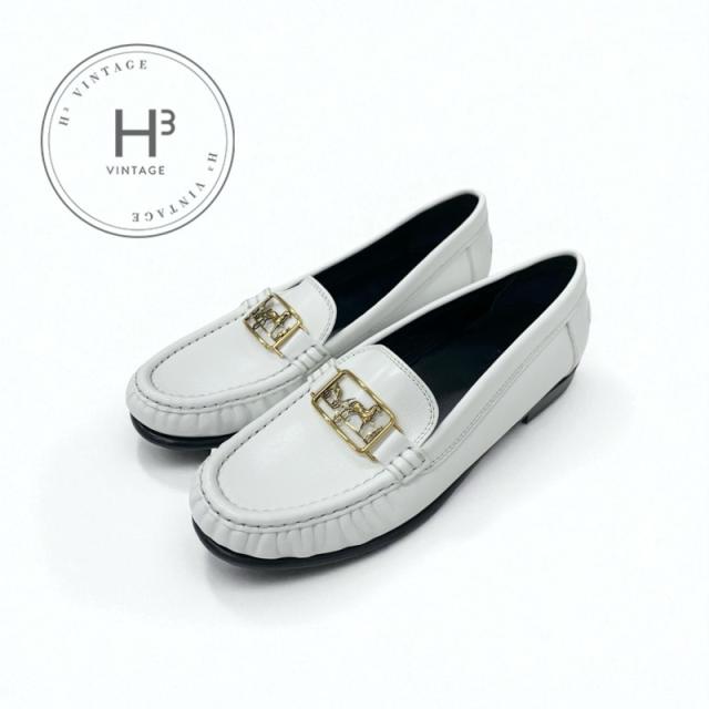エルメス HERMES ケッシー ローファー 革靴 靴 シューズ レザー ホワイト 白 ゴールド カレーシュ バックル